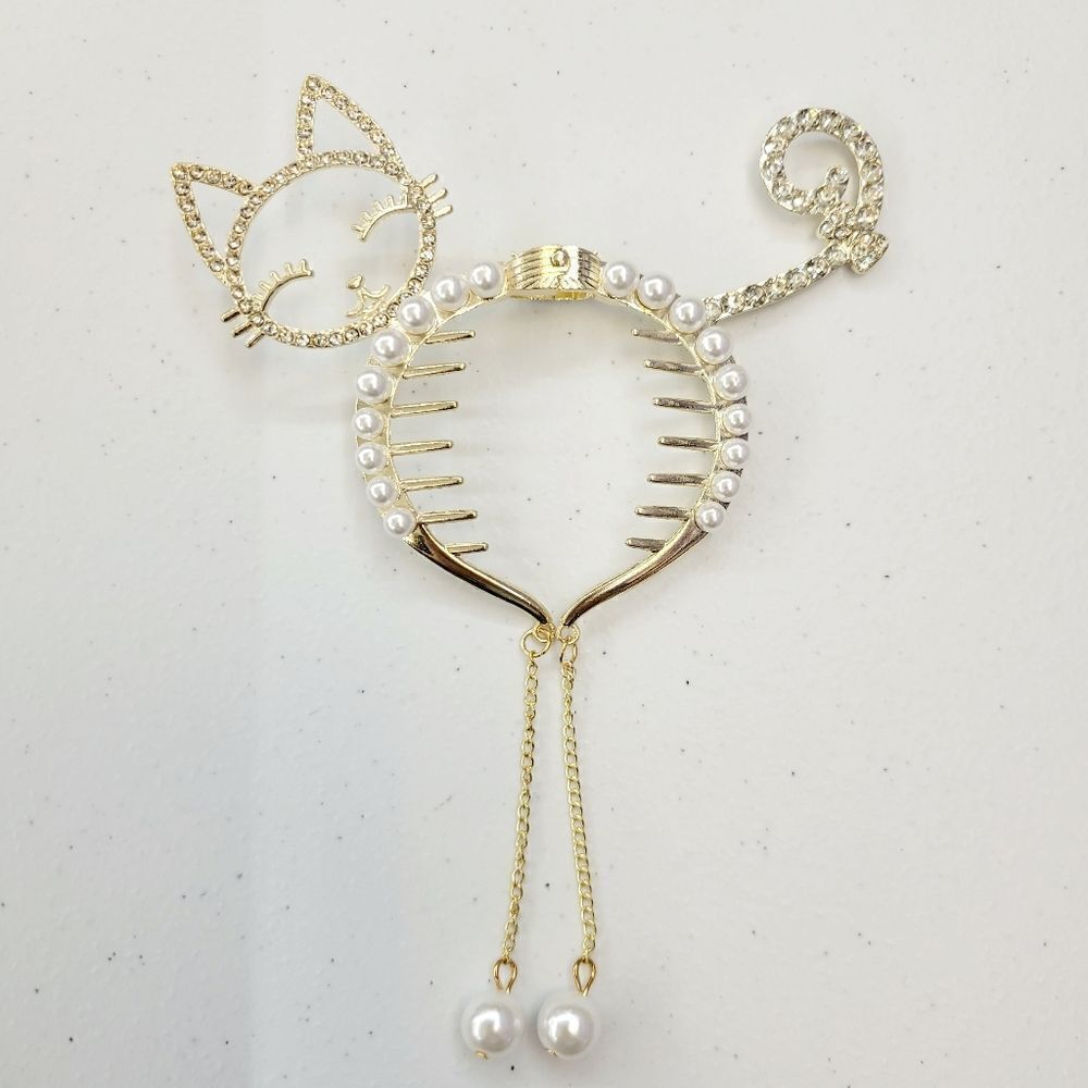 Brand New Rhinestone Pearl Cat Hair Accessories